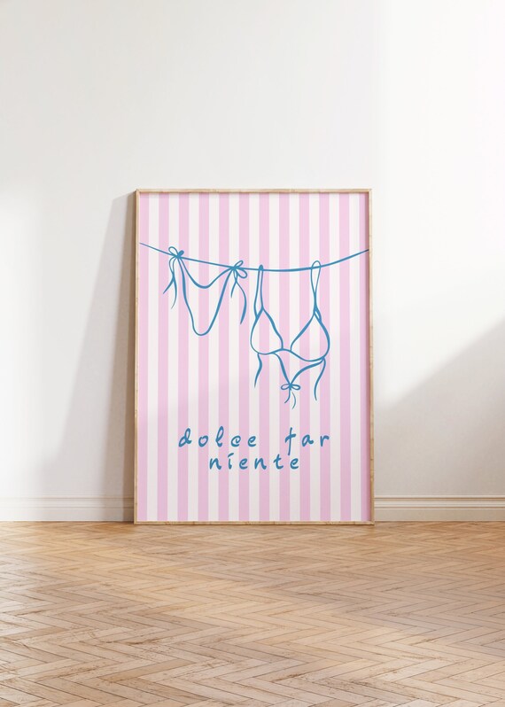 Trendy Hanging Bikini Print, Coquette Laundry Poster, Coastal dolce far niente Summer Wall Art, Pastel Clothes Aesthetic Vintage Room Decor