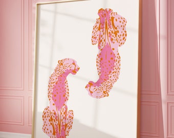 Gepard Print, Trendy Preppy Tier Poster, Funky Eclectic Orange Pink Wohnheim Raum Druck, Retro Maximalist Boho Dschungel Katze Leopard Wandkunst