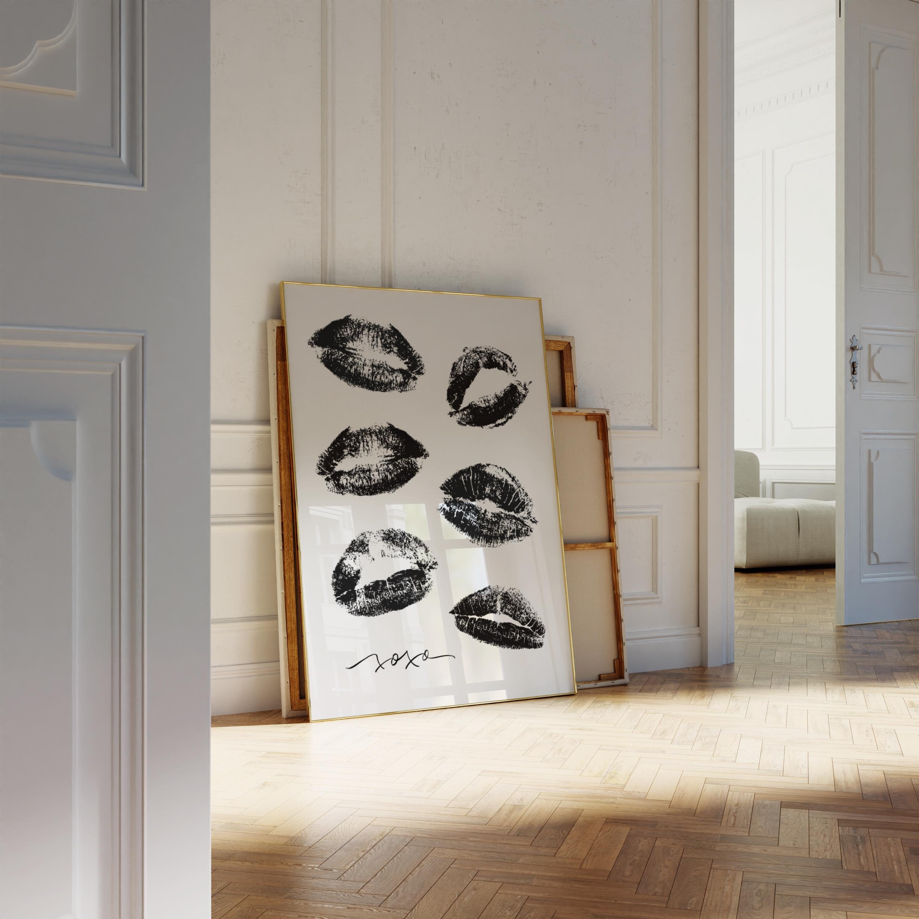 Trendy Lippenstift küsst Druck, xoxo funky Wandkunst, schwarzer Mund küsst Plakat, moderne digitale Wandkunst Frau Digitaldruck, Zungenkussdruck