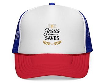 Jesus Saves Trucker Hat – Christian Faith Cap – Inspirational Bible Verse Hat – Religious Gift – Church Apparel