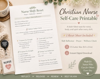 Christian Nurse Shift Reset Printable, Prayer Reflection Worksheet (Digital Download)