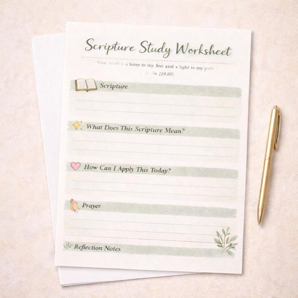 Christian Scripture Study Worksheet | Bible Reflection Page (1 Page ...
