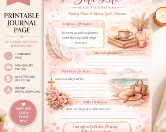 Soft Life Bible Affirmation Journal Page | Psalm 91 Reflection, Self-Care Planner (Digital Download) PDF