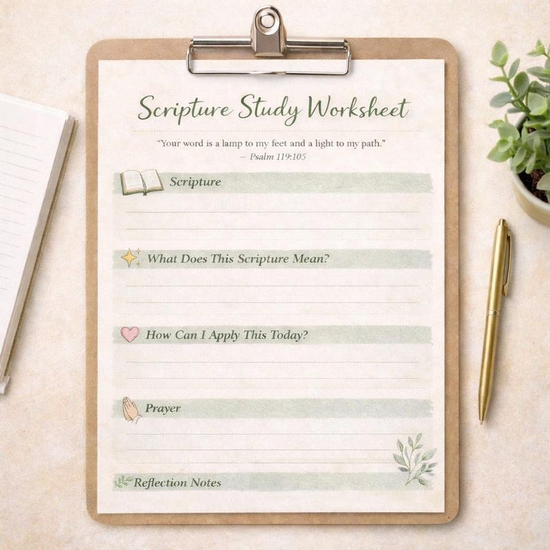 Christian Scripture Study Worksheet | Bible Reflection Page (1 Page ...