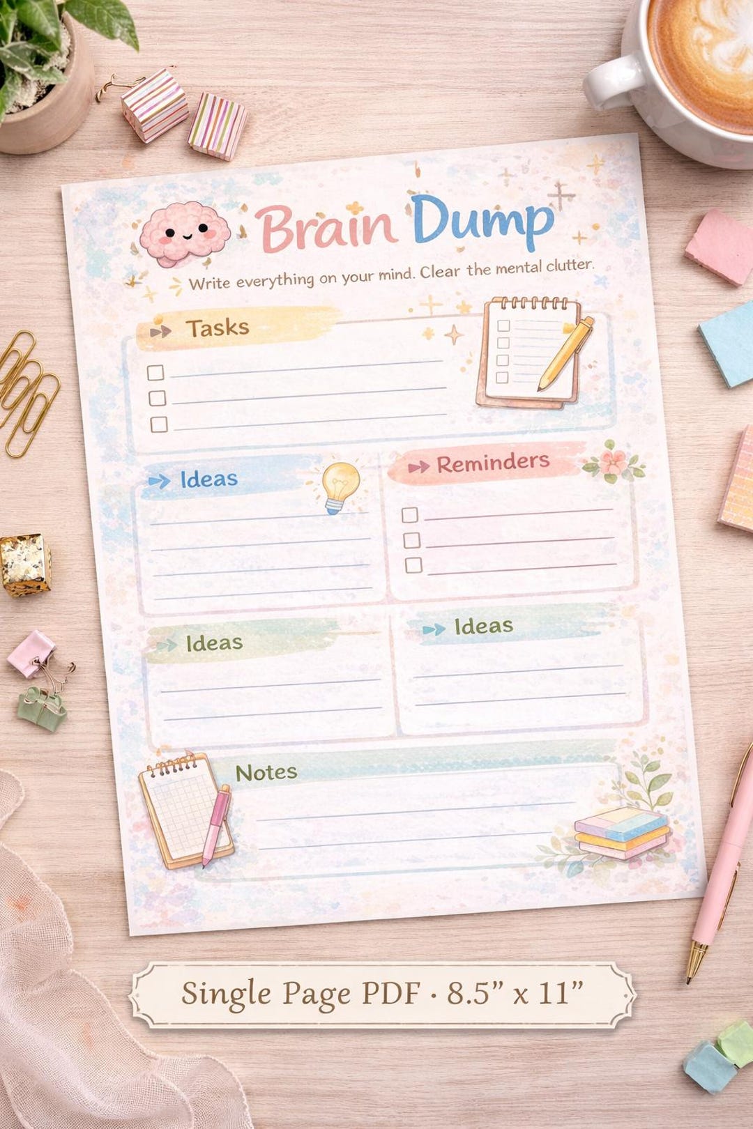 Brain Dump Printable | ADHD Planner, Productivity Worksheet (digital ...