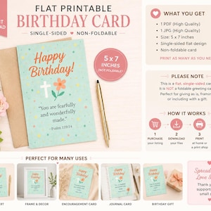 Christian Birthday Card Printable, Psalm 139:14 Bible Verse (PDF, JPG