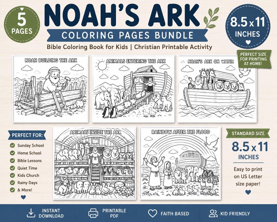 Noah's Ark Coloring Pages Bundle | Bible Coloring Book for Kids ...