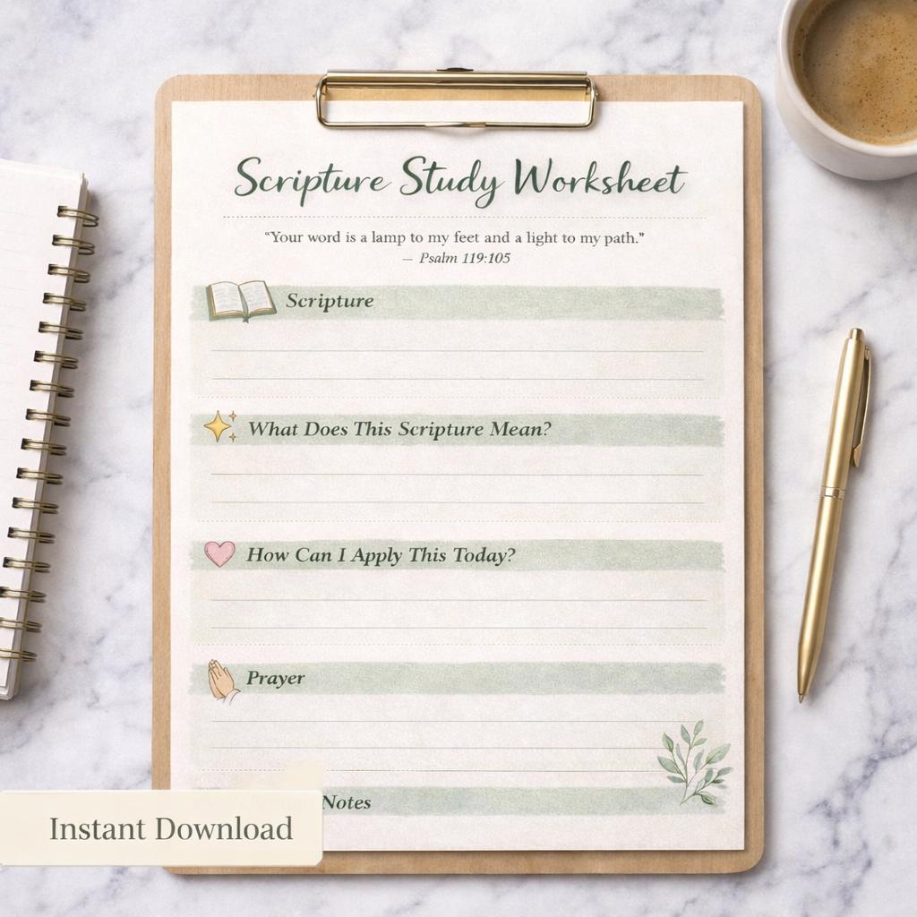 Christian Scripture Study Worksheet | Bible Reflection Page (1 Page ...