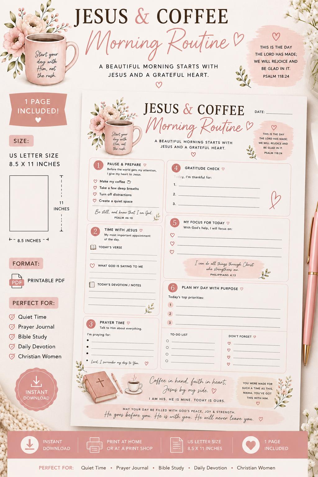 Christian Morning Routine Planner, Faith Journal Page, Prayer, Devotion ...