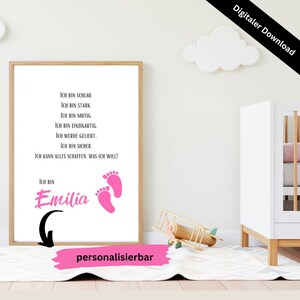 Póster de afirmación con nombres para habitaciones infantiles y habitaciones de bebés A3, A4 | personalizado | descarga digital | decoración de pared | pies