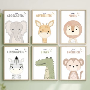 Juego de 6 carteles de afirmación para habitaciones de niños y bebés, tamaño A3, A4 | jungla | Safari | descarga digital | Decoración de pared