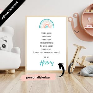 Carteles de afirmación con nombres para habitaciones infantiles y habitaciones de bebés | personalizado | Tamaño A3, A4 | descarga digital | decoración de pared | arcoíris