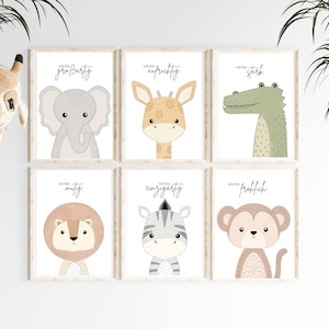 Juego de 6 carteles de afirmación para habitaciones de niños y bebés, tamaño A3, A4 | jungla | Safari | descarga digital | Decoración de pared