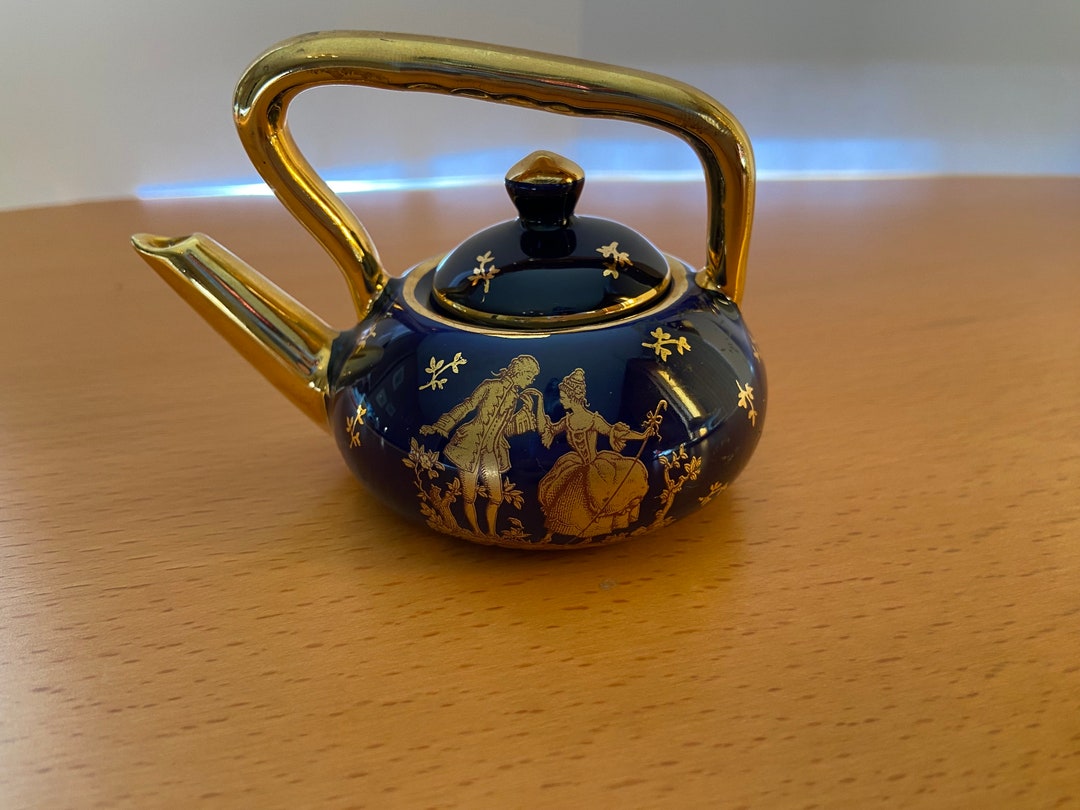 Vintage Blue and Gold Limoges Porcelain Teapot Etsy