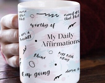 Taza de café con afirmación positiva grosera, regalo con citas afirmativas groseras, taza de afirmaciones diarias, regalos con citas motivacionales