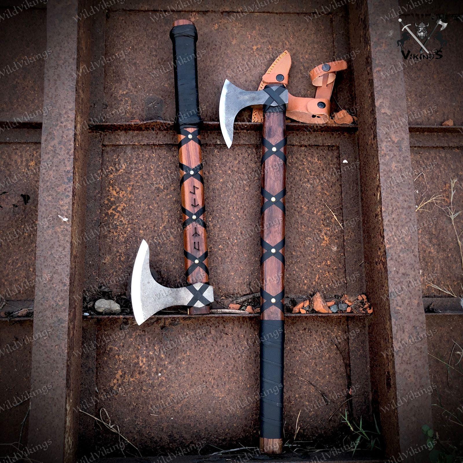 Set of 3 Pcs Hand-forged Ragnar Axe, Viking Bearded Axe, Norse Warrior ...