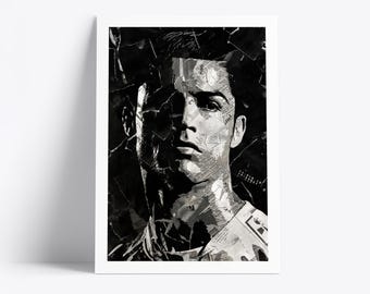 Plakat Cristiano Ronaldo | Wydruk artystyczny z legendą futbolu | Kolaż z gazet i magazynów