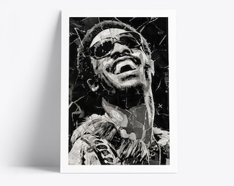 May include: Black and white collage art print of a smiling person wearing sunglasses. The artwork is framed in a white border and features a textured, torn paper aesthetic. The subject's face is the focal point, with details in varying shades of gray.