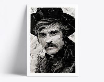 Plakat Roberta Redforda | Wydruk artystyczny z ikoną filmu | Kolaż z gazet i magazynów