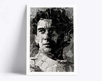 Plakat Ayrtona Senny | Wydruk artystyczny legendy F1 | Kolaż z gazet i magazynów