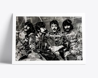 Plakat Beatlesów Sgt Pepper | Wydruk artystyczny legendy muzyki | Kolaż z gazet i magazynów