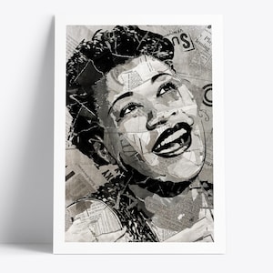 Ella Fitzgerald Poster | Archive Quality Ella Fitzgerald Print | Newspaper & Magazine Collage | Music Legend Art Print