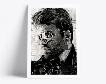 Plakat George'a Michaela | Wydruk artystyczny legendy muzyki | Kolaż z gazet i magazynów