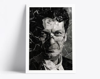 Plakat Tony'ego Wilsona | Wydruk artystyczny legendy muzyki z Manchesteru | Kolaż z gazet i magazynów