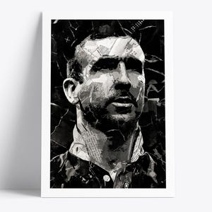 Eric Cantona Poster | Football Legend Art Print | Newspaper & Magazine Collage