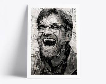 Plakat Jürgena Kloppa | Wydruk artystyczny legendy futbolu | Kolaż z gazet i magazynów