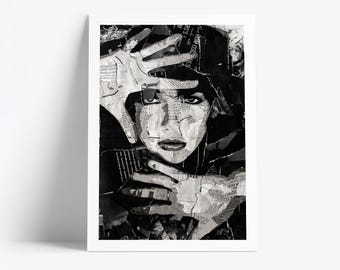 Plakat Kate Bush | Wydruk artystyczny legendy muzyki | Kolaż z gazet i magazynów