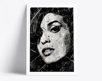 Plakat Amy Winehouse | Wydruk artystyczny legendy muzyki | Kolaż z gazet i magazynów