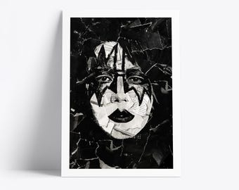 Plakat „Ace Frehley Kiss” | Wydruk artystyczny legendy muzyki | Kolaż z gazet i magazynów