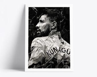Plakat Sergio Aguero | Wydruk artystyczny legendy futbolu | Kolaż z gazet i magazynów