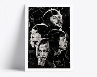 Plakat zespołu ABBA | Wydruk artystyczny legendy muzyki | Kolaż z gazet i magazynów