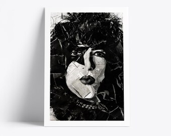 Plakat Paula Stanleya Kiss | Wydruk artystyczny legendy muzyki | Kolaż z gazet i magazynów