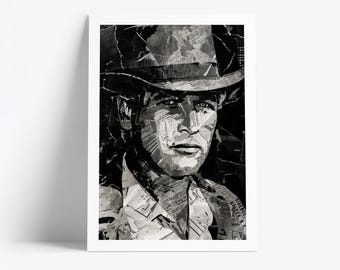 Plakat Paula Newmana | Wydruk artystyczny z ikoną filmu | Kolaż z gazet i magazynów