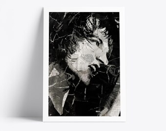 Plakat „Jesienny” Marka E. Smitha | Wydruk artystyczny legendy muzyki z Manchesteru | Kolaż z gazet i magazynów