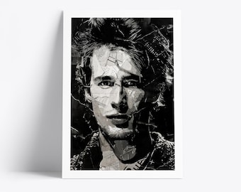 Plakat Jeffa Buckleya | Wydruk artystyczny legendy muzyki | Kolaż z gazet i magazynów