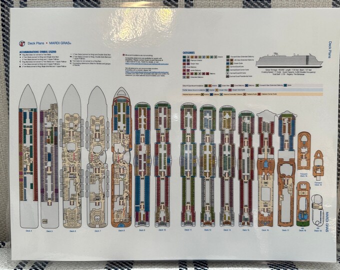 Carnival Mardi Gras Ship Map & Deck Plan Carnival Cruise Line Laminated/card Stock 8 1/2 X 11