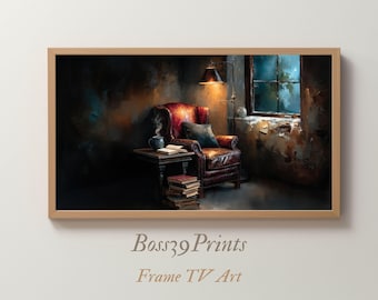 Dark Academia Frame TV Art, Vintage Armchair Reading Nook (Digital Download)