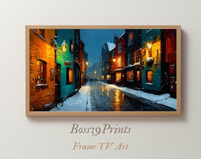 Snowy Christmas Street | Moody Frame TV Art #5-9