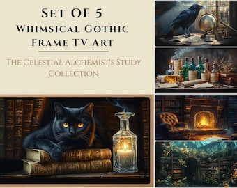 Wizard Samsung Frame TV Art Set of 5 | Dark Academia Witchy Library Wallpaper