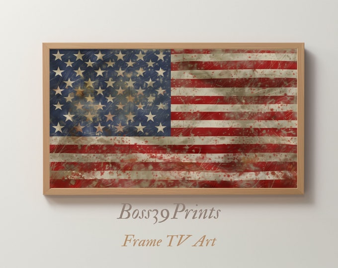 Preppy American Flag Samsung Frame TV Art | Vintage Americana TV Wallpaper