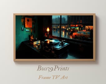 Dark Academia Vinyl Record Player Frame TV Art (Digital Download)