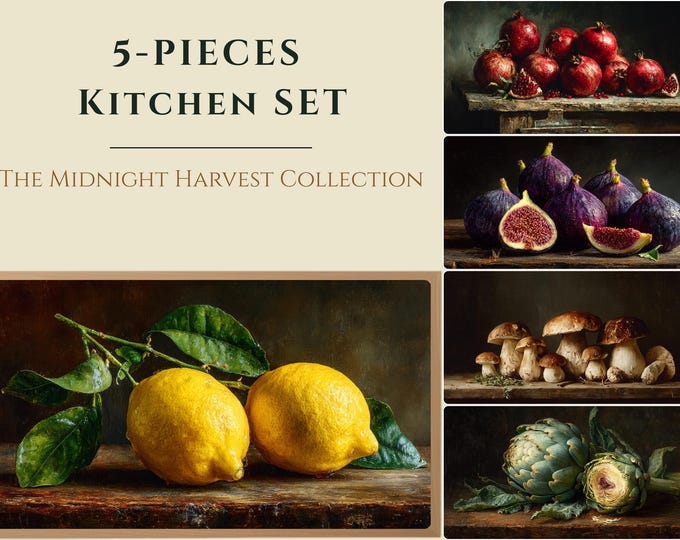 Moody Fruit Oil Painting Set, Dark Academia Kitchen Art 4K Frame TV Art Digital Download