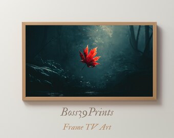 Red Maple Leaf Autumn Frame TV Art, Minimalist Screensaver (Digital Download)
