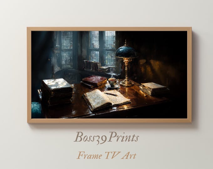 Dark Academia Desk Frame TV Art, Moody Study Screensaver (Digital Download)