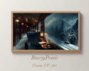 Vintage Train Window View, Moody Winter Scenery, Frame TV Art (Digital Download)