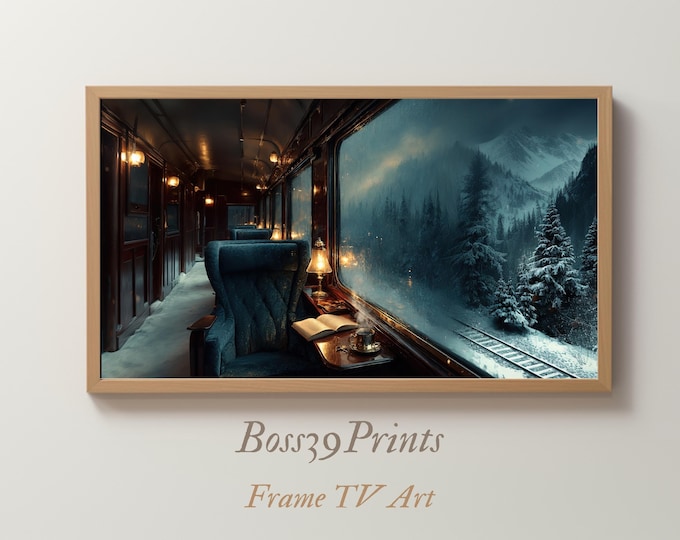 Vintage Train Window View, Moody Winter Scenery, Frame TV Art (Digital Download)